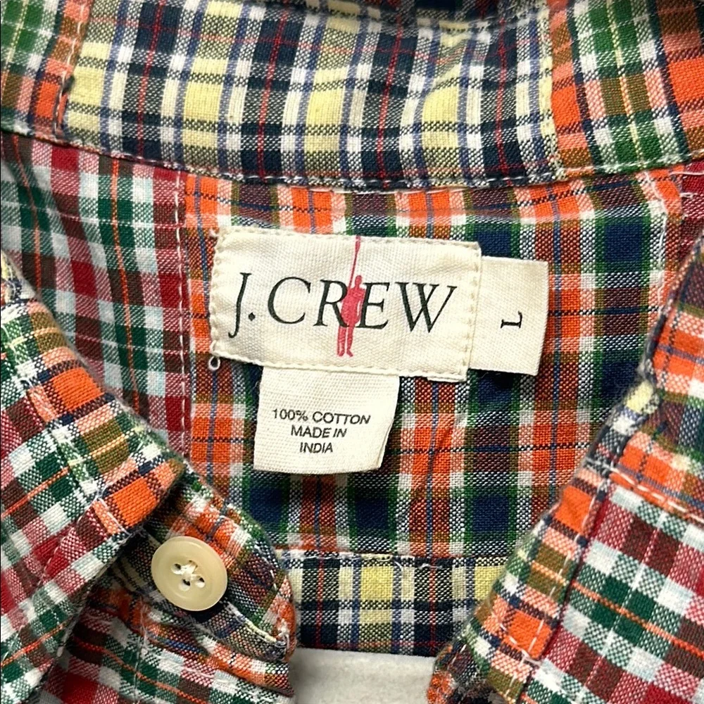 J Crew Shirt Mens Large Plaid Patchwork Short Sleeve‎ Button Up Preppy 90s Y2K